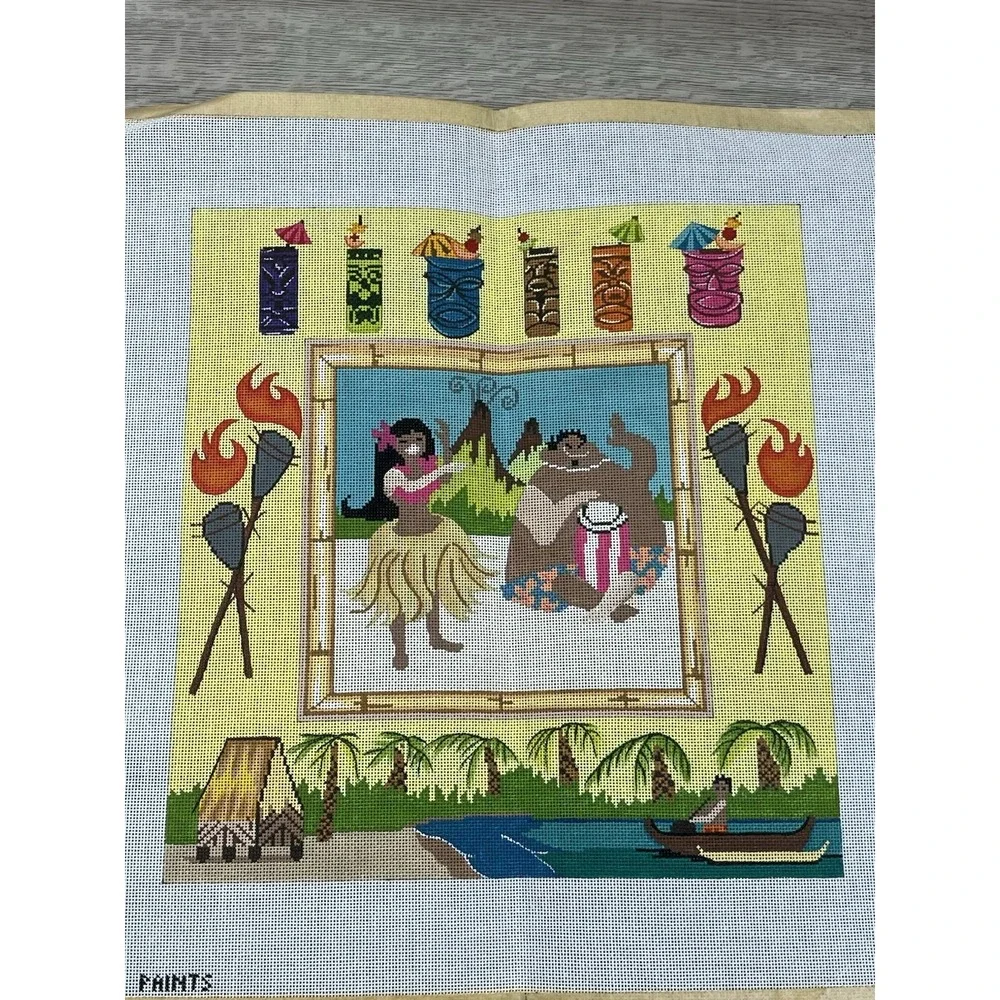Patty Paints Hand Painted Needlepoint Canvas Hawaii Tiki Hawaiian Tropical 17ct